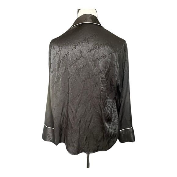 VS Black Satin Pajama Top M Logo Script Piping - Picture 3 of 5
